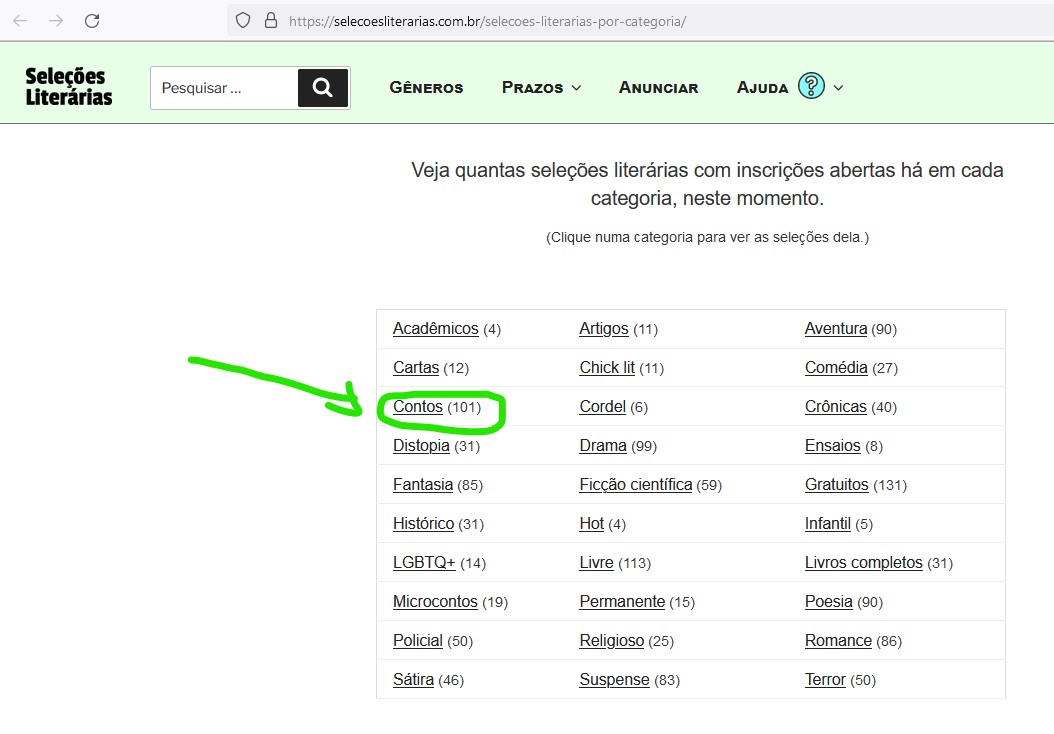 Encontrar concursos literários por gênero ou categoria