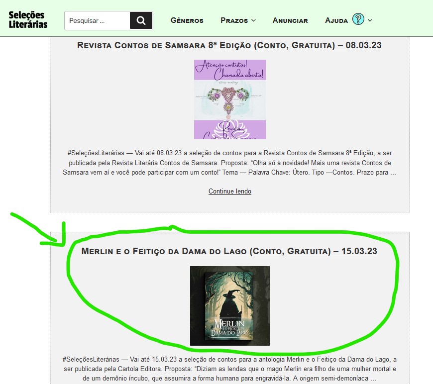 Edital literário para publicação de contos de fantasia